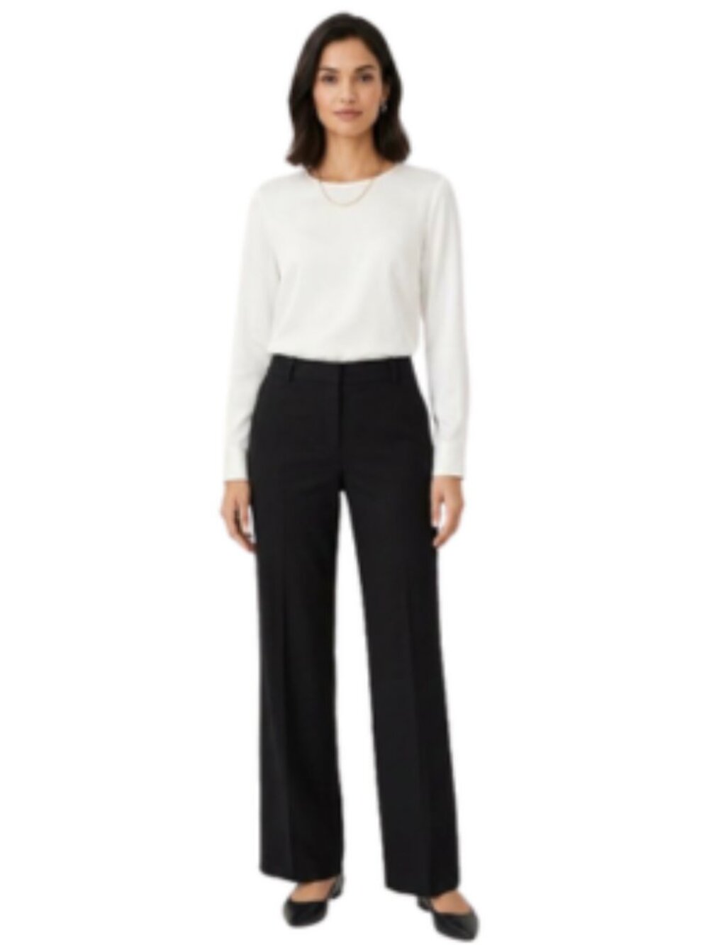 Ann Taylor Rich Black Trousers Career High Rise Lined, Wide Straight Legs, sz. 8
